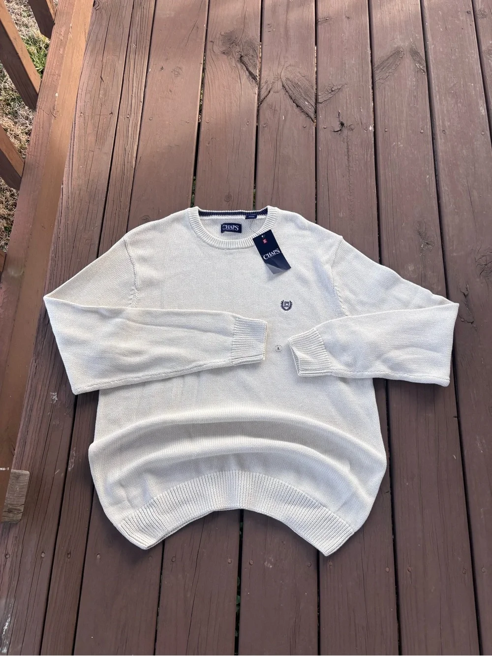 Chaps Iconic Crew Mens L Cream Sweater NWT MSRP $60